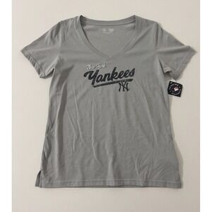Women's New York Yankees V-Neck T-Shirt Gray Size L Campus‎ Lifestyle MLB